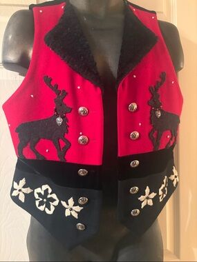 Red and Black Holiday Reindeer Vest - Women's Festive Vest